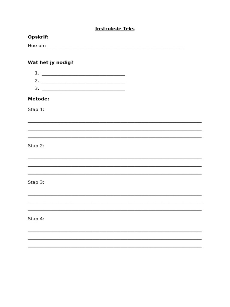 Instruksie Teks Skoenlapper Aktiwiteit | PDF