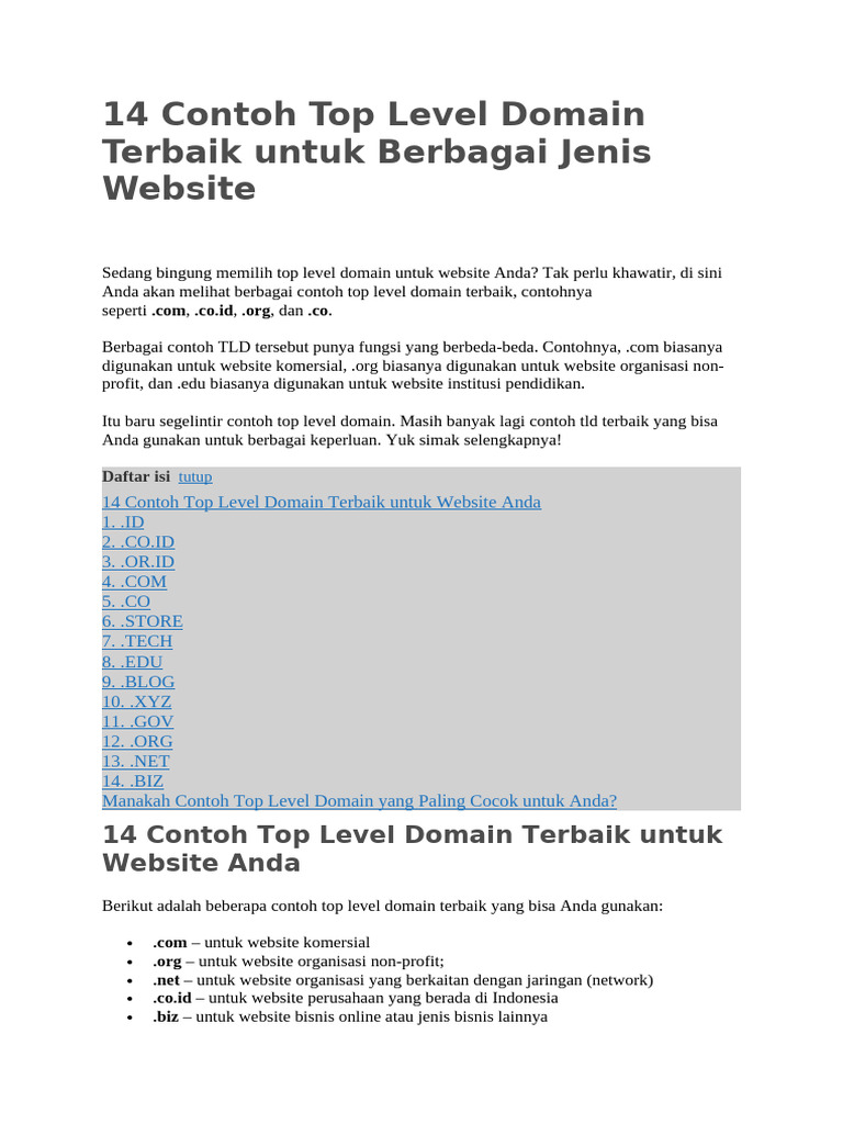 14 Contoh Top Level Domain Terbaik | PDF