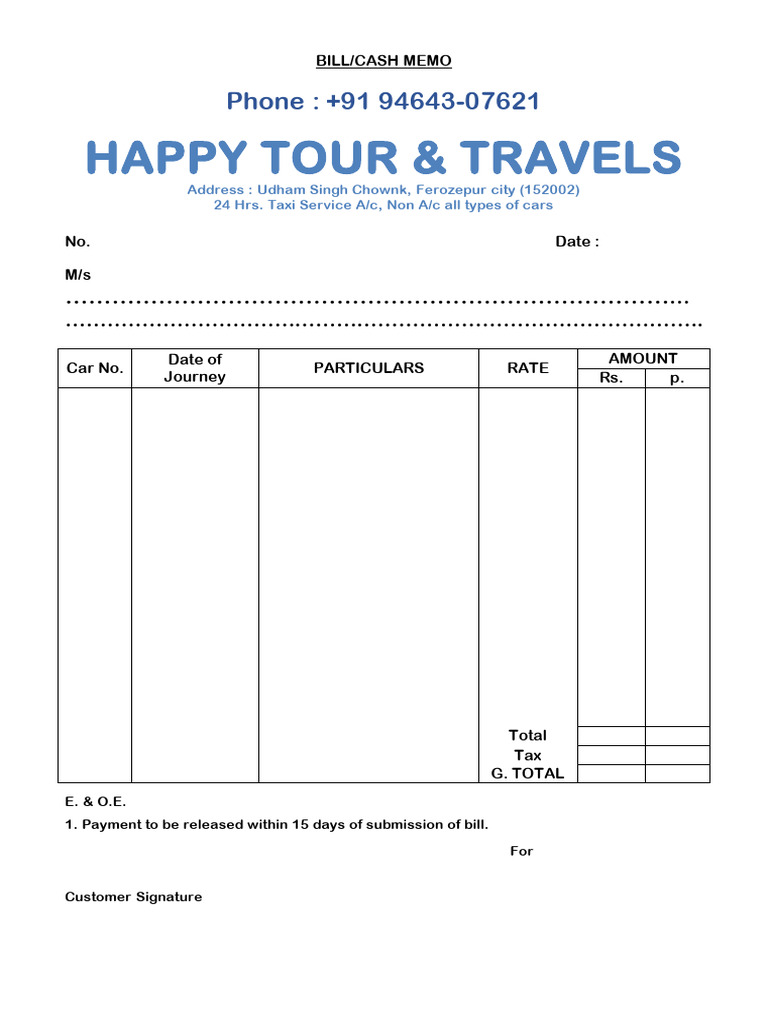 Tour and Travels Bill Format | PDF