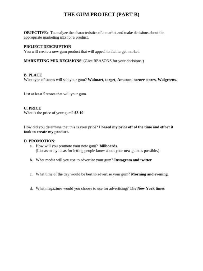 Part+2+Gum+Marketing+Mix+Activity+2 1+student | PDF