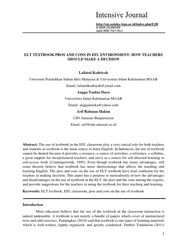 Elt Textbook Pros and Cons in Efl Enviro | PDF | English As A Second Or ...