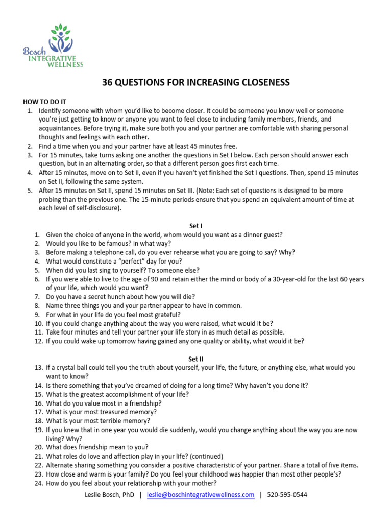 36 Questions to Build Closer Relationships | PDF | Friendship ...