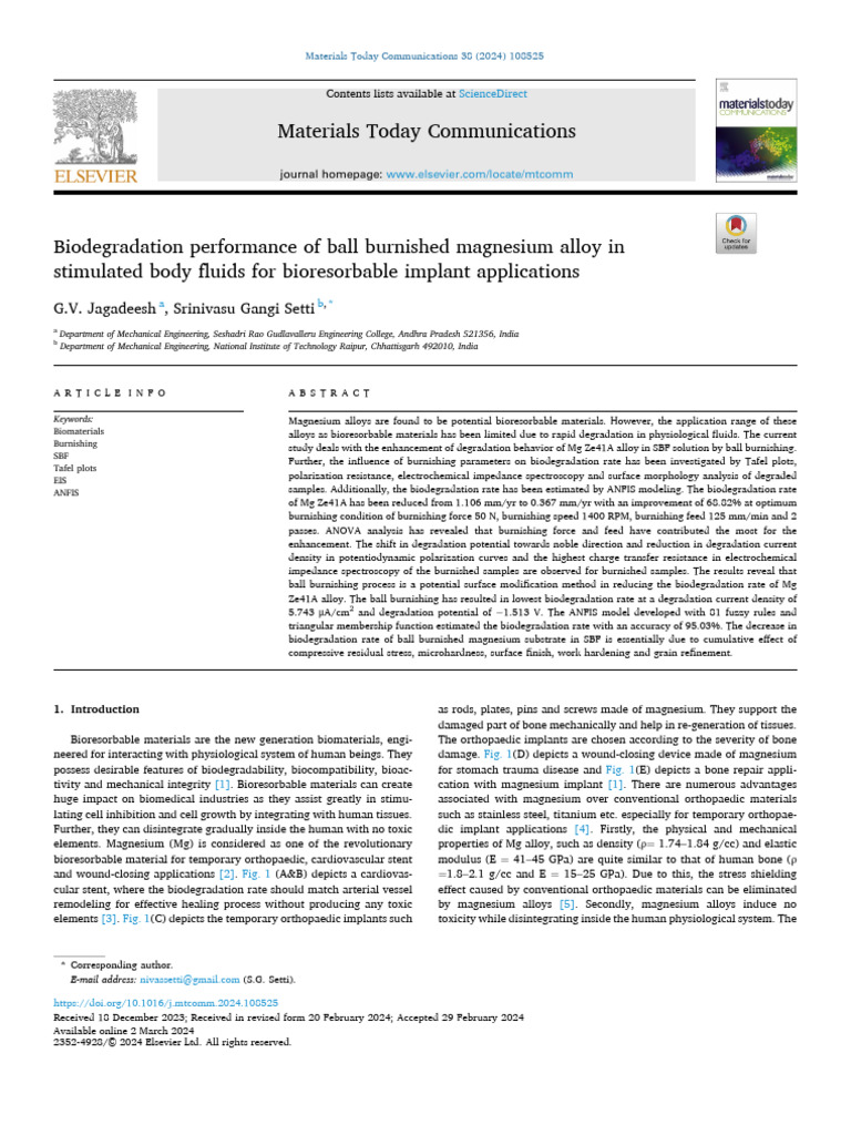 2024 biodegradation | PDF | Implant (Medicine) | Magnesium