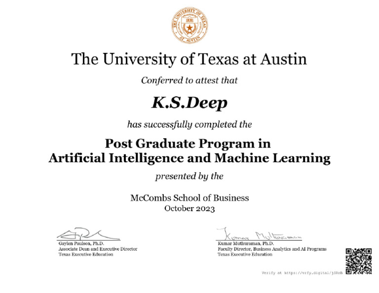 UT Austin Certifcate | PDF
