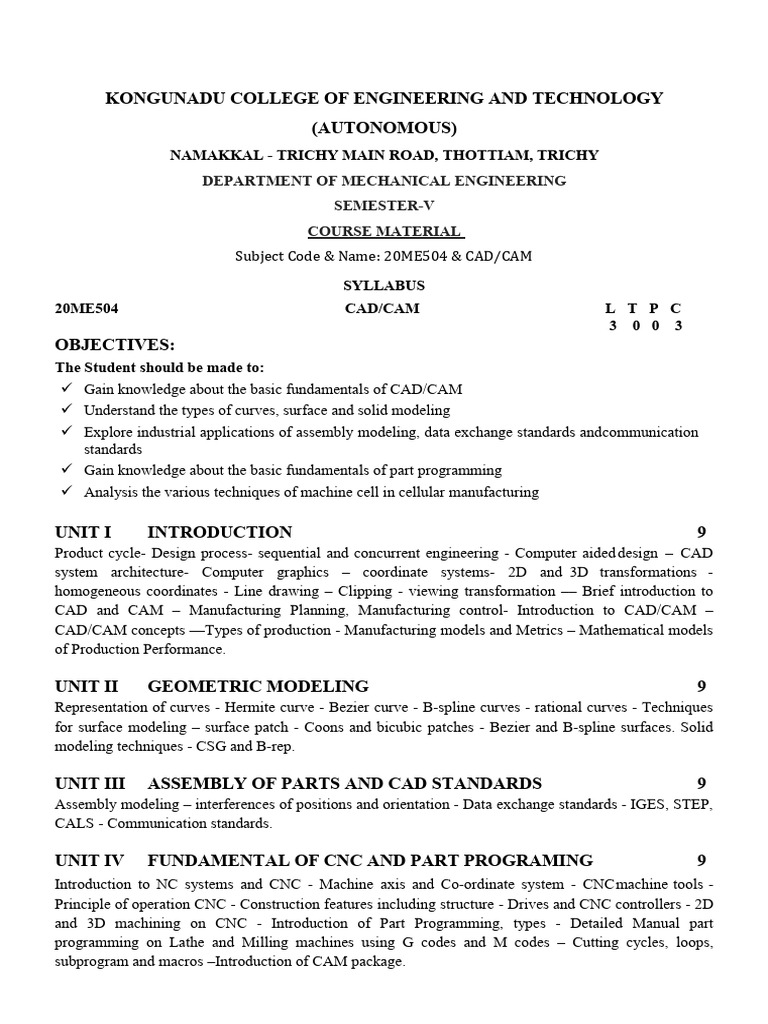 CADCAM Course Material | PDF | Cartesian Coordinate System | Computer ...