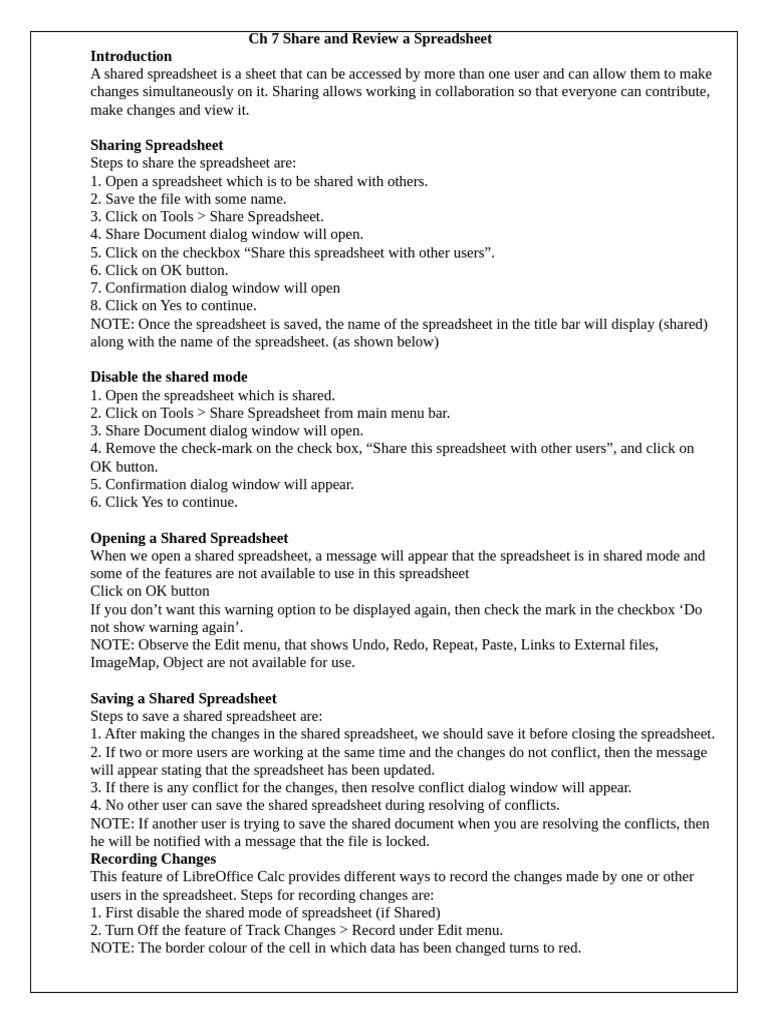 Share and Review Spreadsheets Guide | PDF | Spreadsheet | Graphical ...