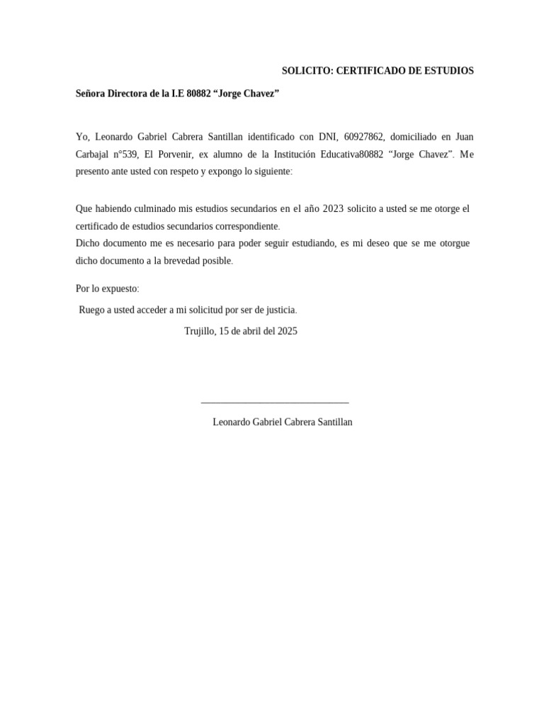 Solicitud de Certificado de Estudios | PDF