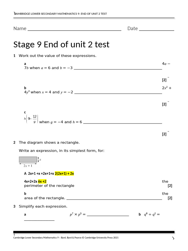 Unit 2 End-Of-Unit Test | PDF | Area | Mathematics