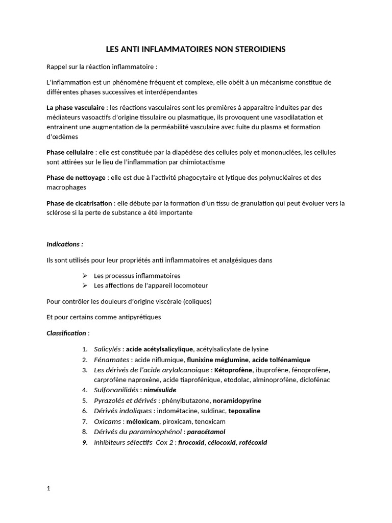 Propriétés des anti-inflammatoires non stéroïdiens | PDF ...