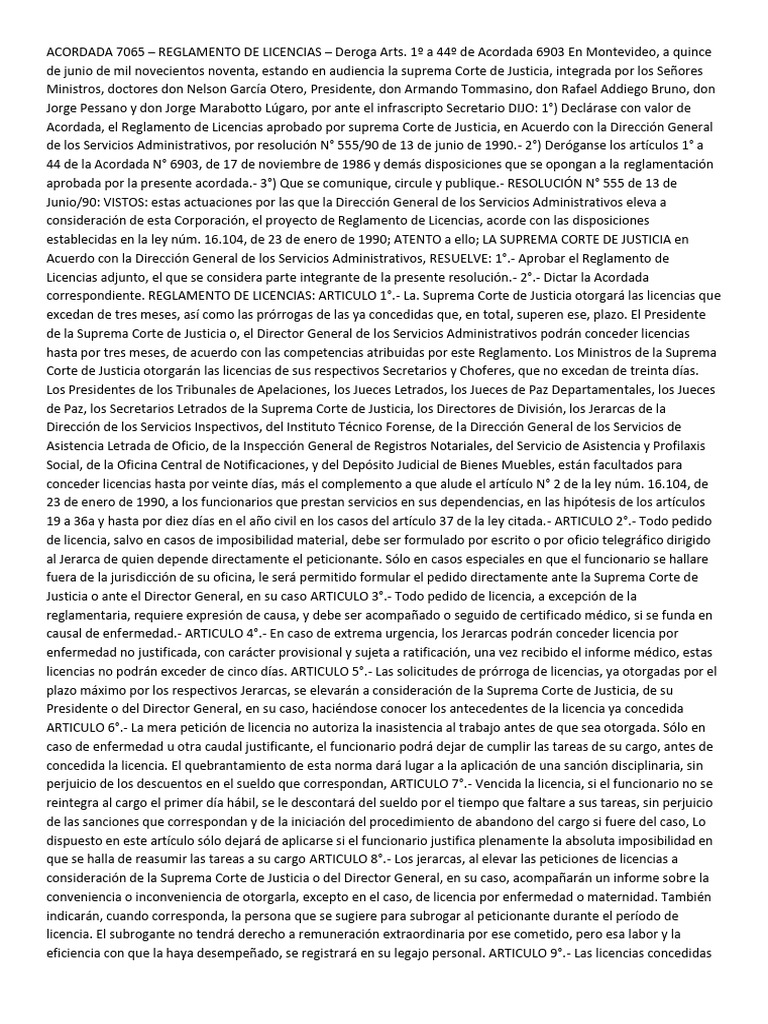 Reglamento de Licencias Acordada 7065 | PDF | Judicaturas | Juez