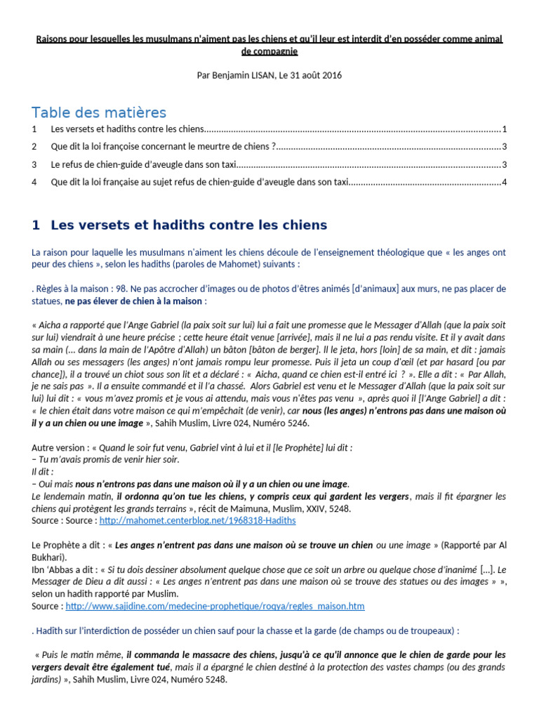 Raisons Pour Lesquelles Les Musulmans N Aiment Pas Les Chiens | PDF ...