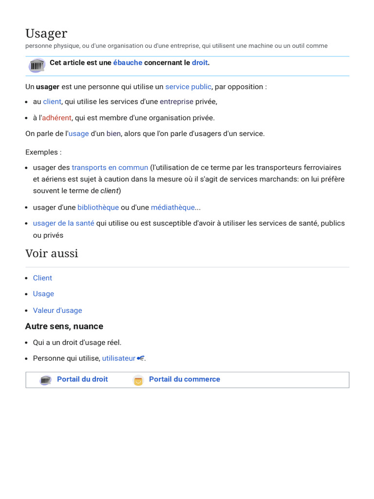 Définition et distinction de l'usager | PDF