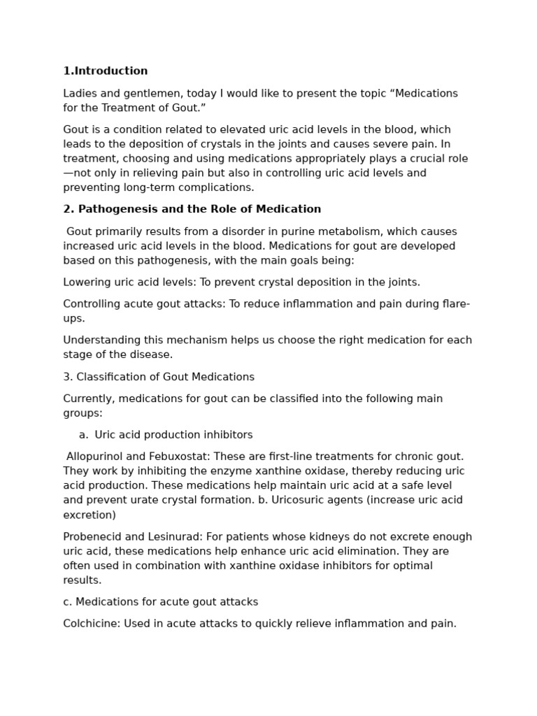 Gout Treatment: Medication Overview | PDF | Gout | Drugs