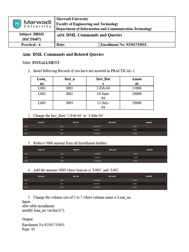 DML Commands and Queries for DBMS | PDF | Databases | Information ...