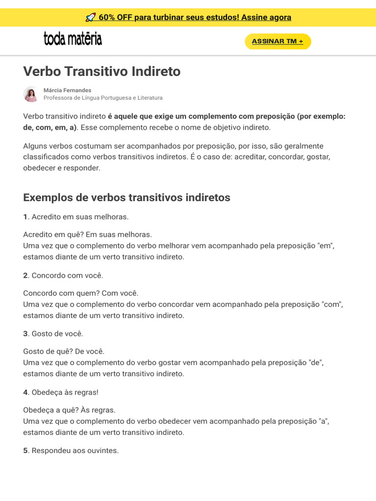 6.3. Verbo Transitivo Indireto - Toda Matéria | PDF | Objeto (gramática)