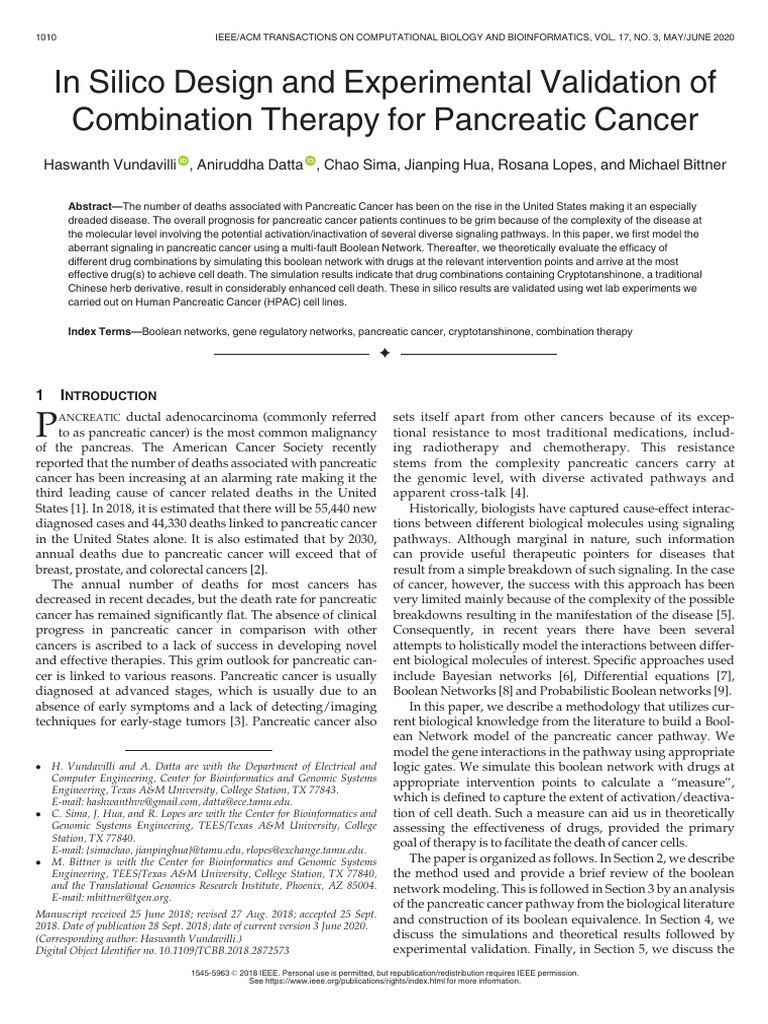 In Silico Design and Experimental Validation of Combination Therapy For ...