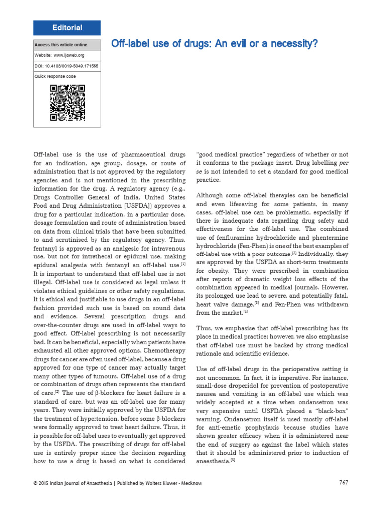 Off Label Use of Drugs An Evil or A Necessity .1 | PDF | Food And Drug ...