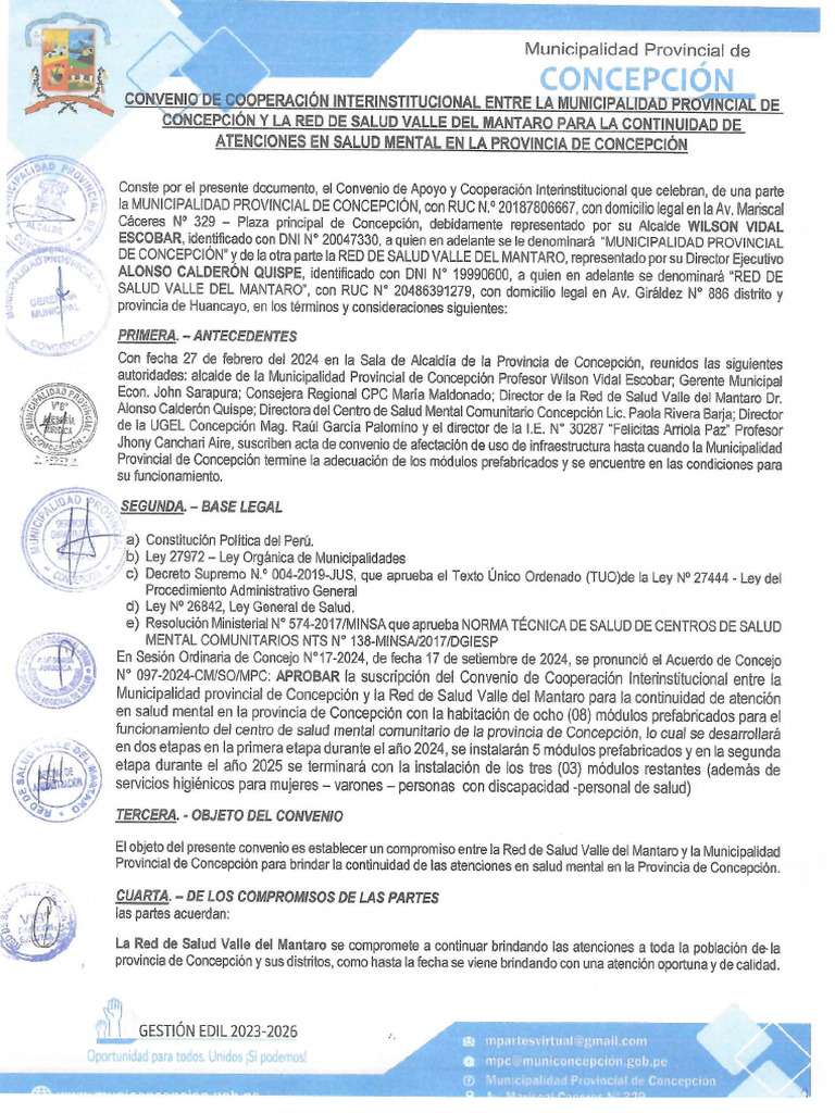 Convenio de Cooperacion Interinstitucional Entre MPC y La Red de Salud ...