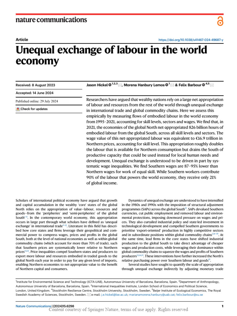 Unequal Exchange of Labour in the World Economy | PDF | Labour ...