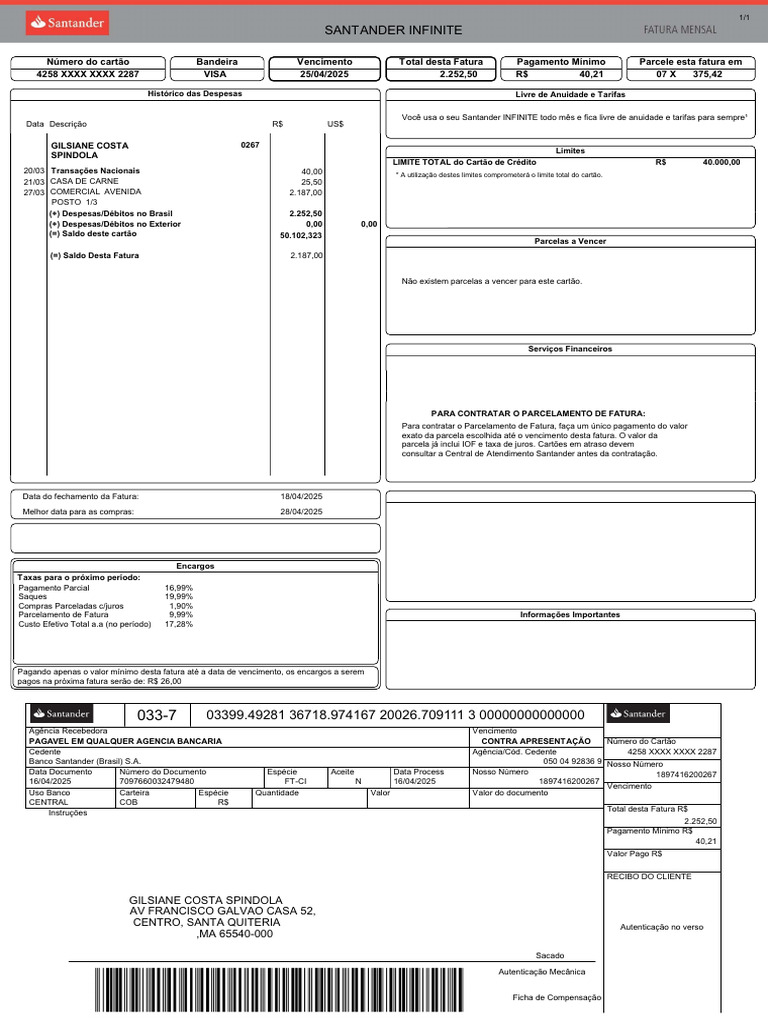 Numero Do Cartao 4258 XXXX XXXX 2287 | PDF | Tecnologia financeira ...