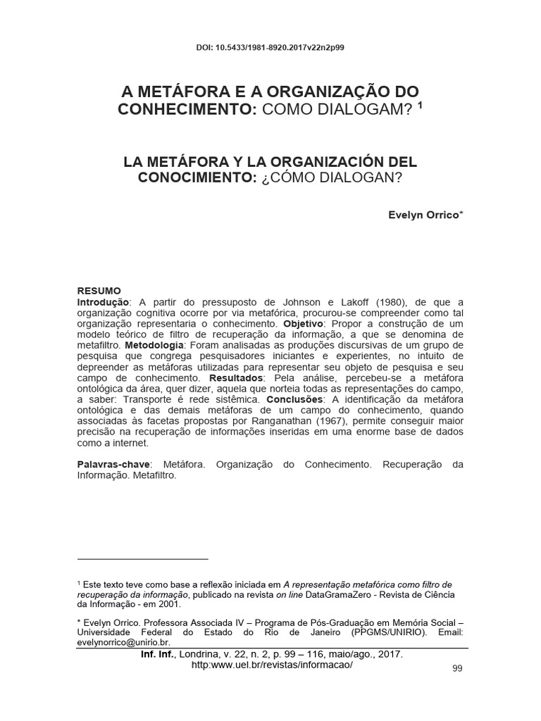 Metáfora e Organização do Conhecimento | PDF | Conhecimento | Tempo