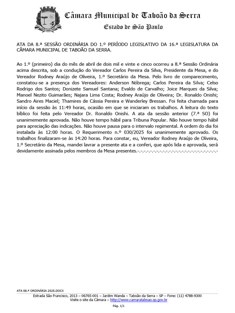 Ata da 8ª Sessão Ordinária 2025 | PDF