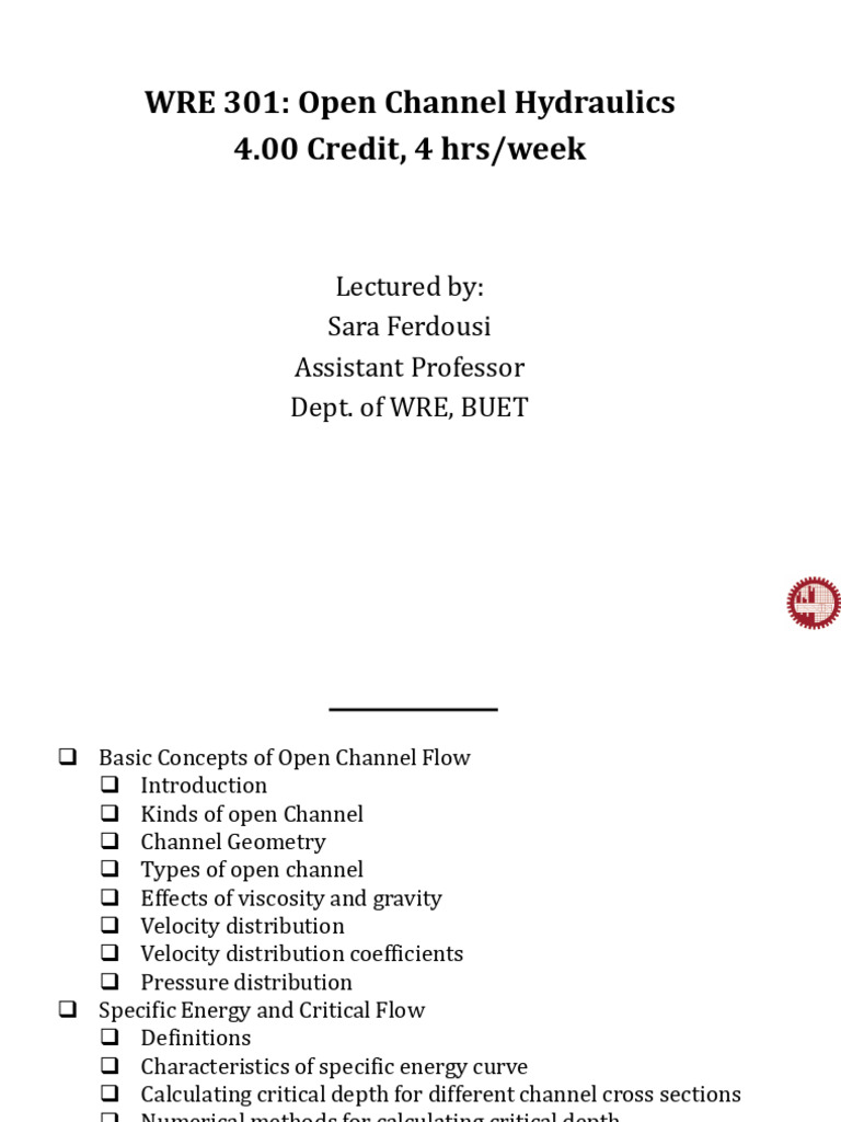 Open Channel Hydraulics Course Overview | PDF | Reynolds Number | Fluid ...