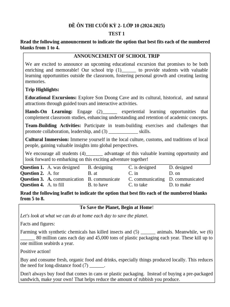 ĐỀ CƯƠNG ÔN THI CK 2- 2024-2025.HS | PDF | Climate Change | Tourism