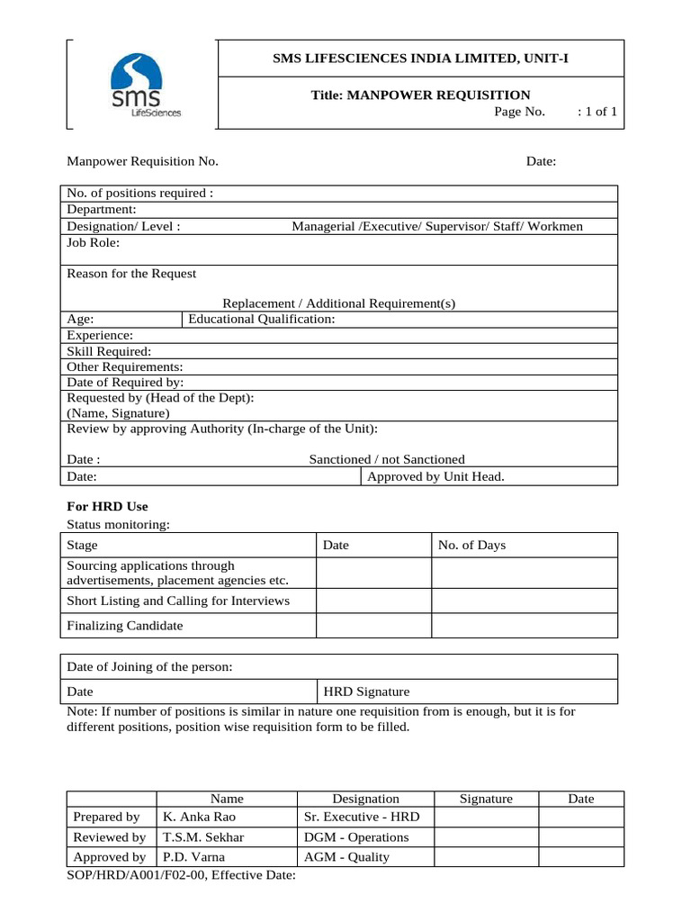Manpower Requisition Form | PDF