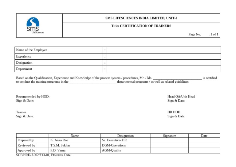 Trainer Certification Document | PDF