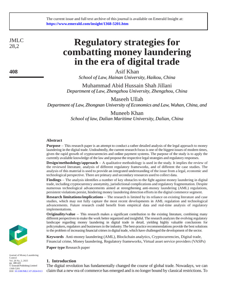 10 1108 - JMLC 07 2024 0113 | PDF | Cryptocurrency | Money Laundering