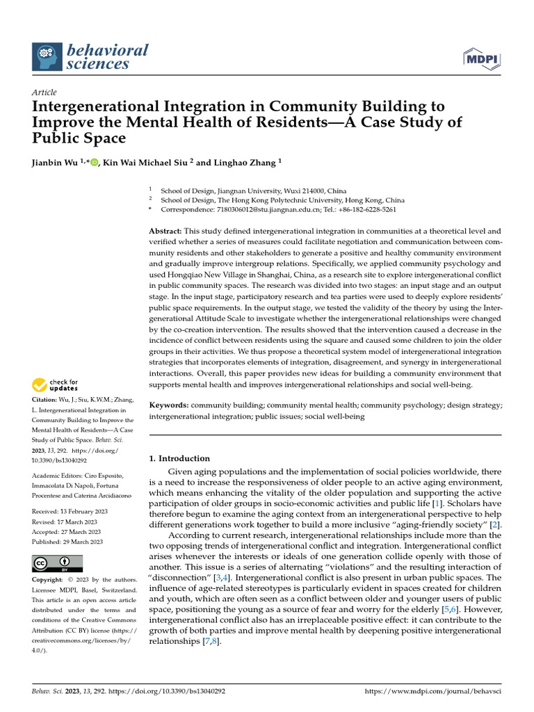 Behavsci 13 00292 | PDF | Community | Mental Health