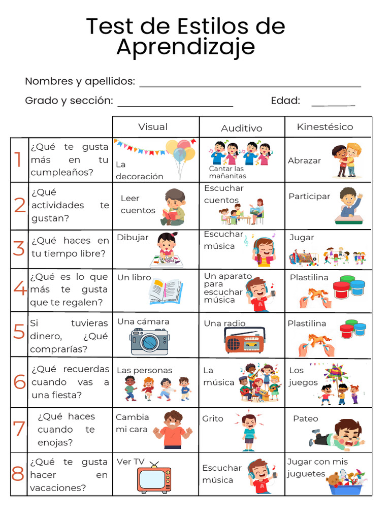 Test de Estilos de Aprendizaje Infantil | PDF