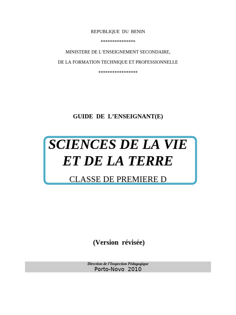 Guide enseignant SVT classe Première D | PDF | Croûte terrestre | Terre