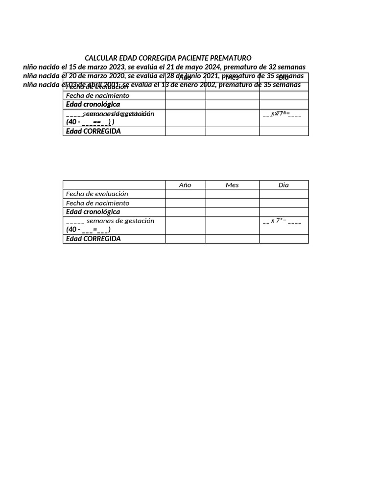Cálculo de Edad Corregida en Prematuros | PDF