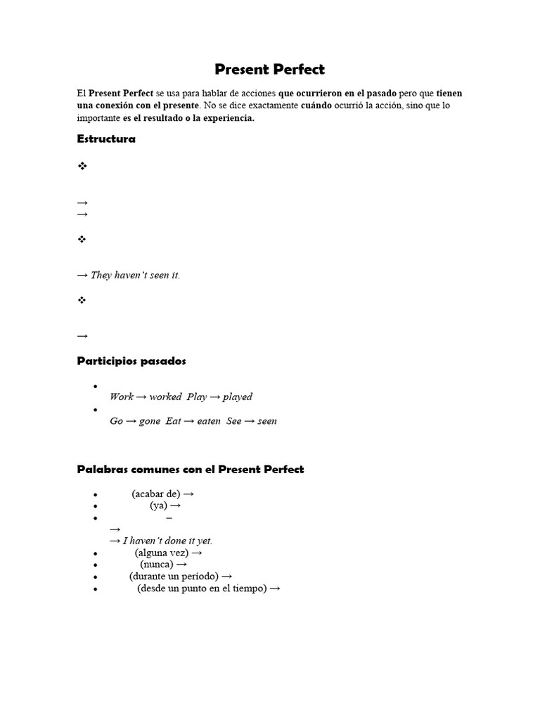 Uso del Present Perfect en inglés | PDF