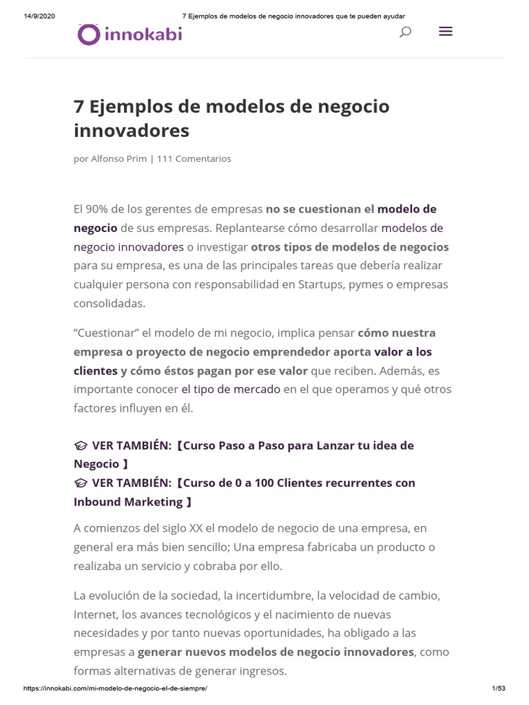 Ejemplos de modelos de negocio innovadores | PDF | Modelo de negocio ...