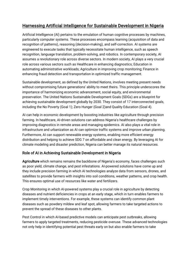 AI for Sustainable Development in Nigeria | PDF | Artificial ...