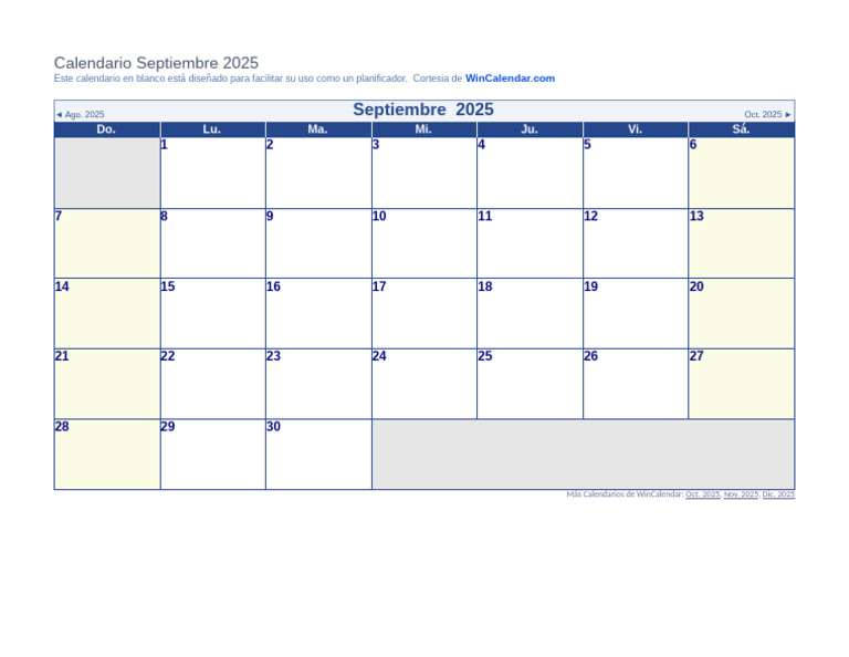 Calendario de Septiembre 2025 | PDF