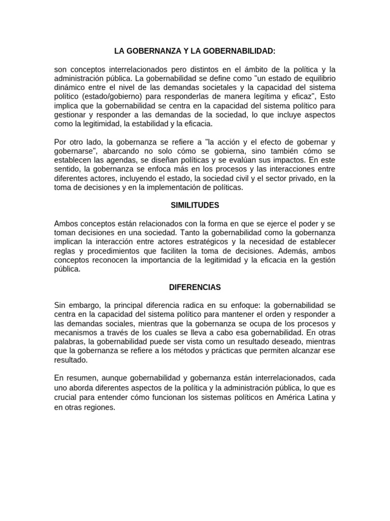 Gobernanza y Gobernabilidad en Política | PDF