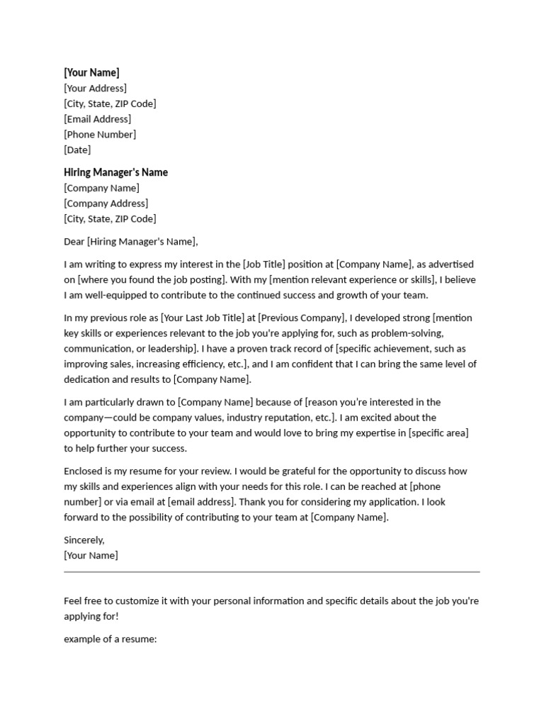 Job Application Letter Template | PDF | Résumé | Business