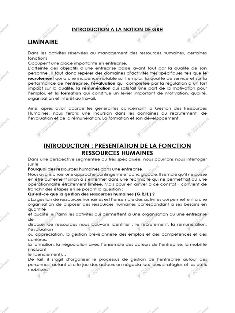 Introduction à la Gestion des RH | PDF | Gestion des ressources ...