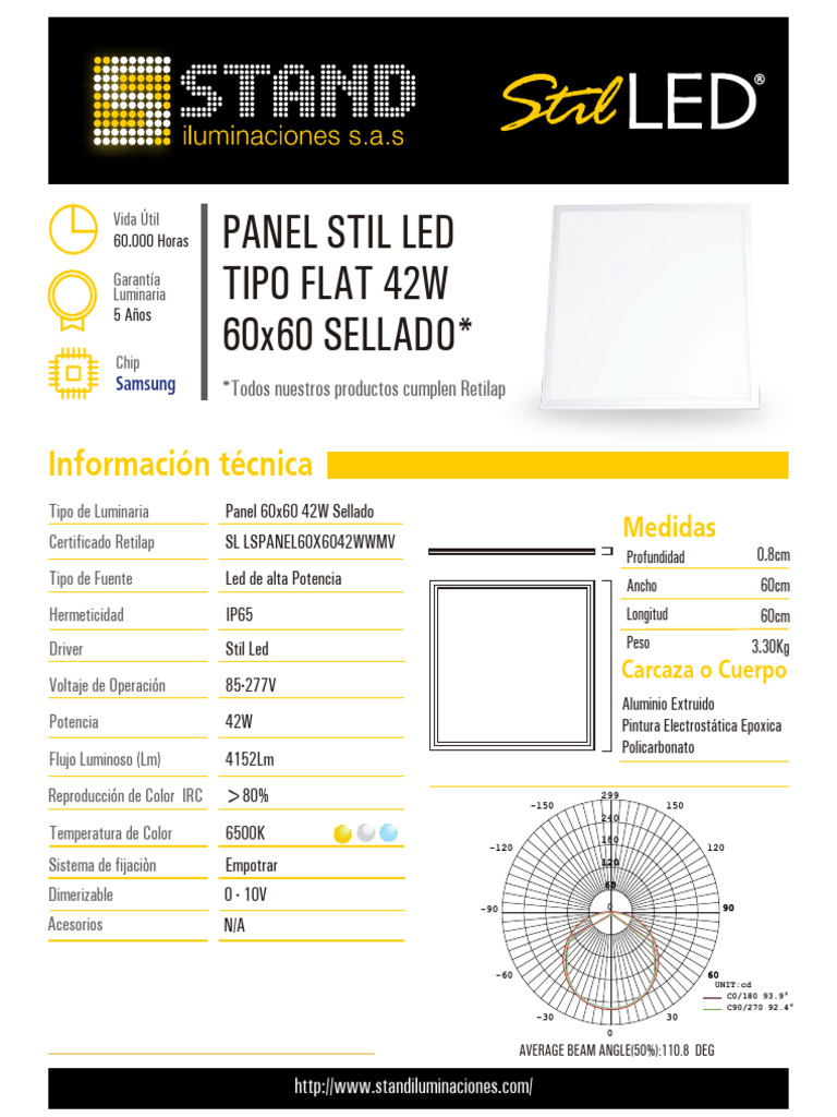 Panel LED 60x60 IP65 42W 6500K | PDF | Ligero | Componentes eléctricos