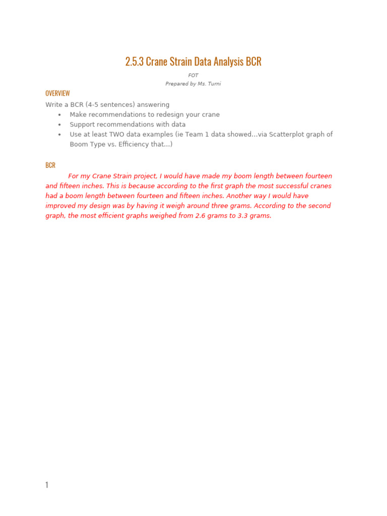 2.5.3 Student - Crane Strain Data Analysis BCR | PDF