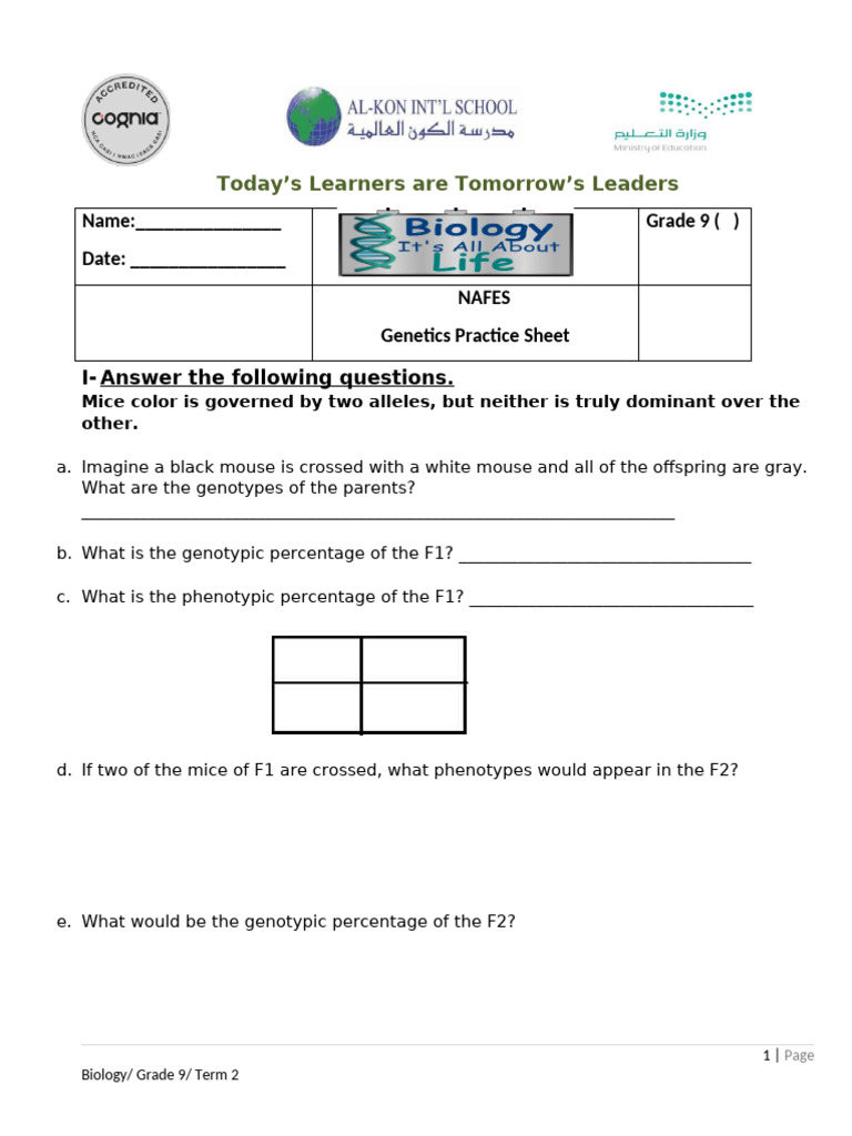 Genetics Practice Problems for Grade 9 | PDF | Dominance (Genetics ...