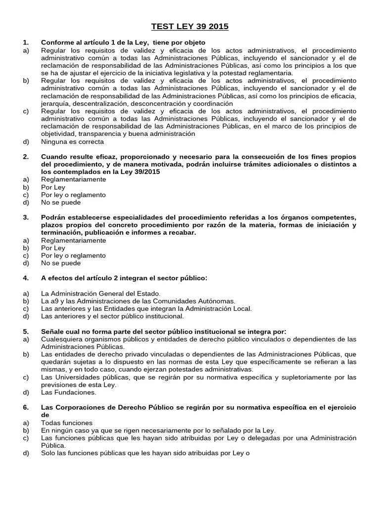 Test Gratis Ley 39/2015 | PDF | Ley Pública | Gobierno