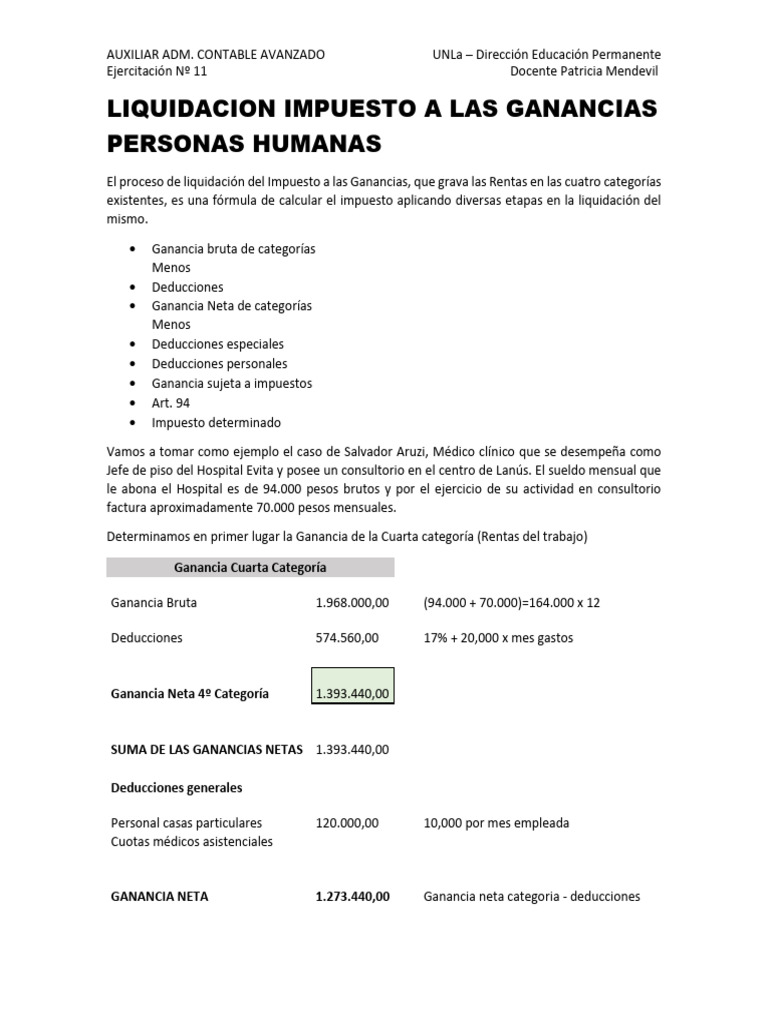 Liquidación Impuesto a las Ganancias | PDF | Impuesto sobre la renta ...