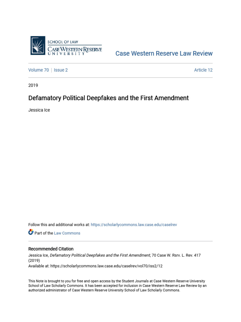 Defamatory Political Deepfakes and The First Amendment | PDF | Defamation