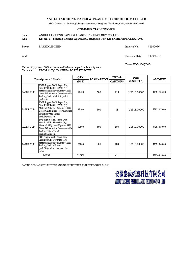 S2302056 Commercial Invoice & Packing List - 1 | PDF | Invoice ...