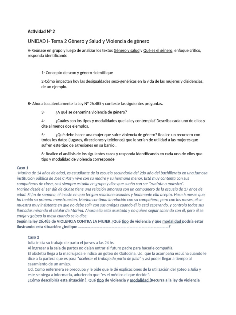 Actividad #2 Género y Salud Violencia de Género | PDF | Género ...